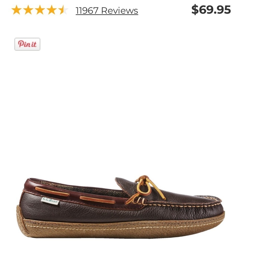 L.L. Bean Men's Brown Leather Loafers Handsewn Slippers, Flannel-Lined brand new